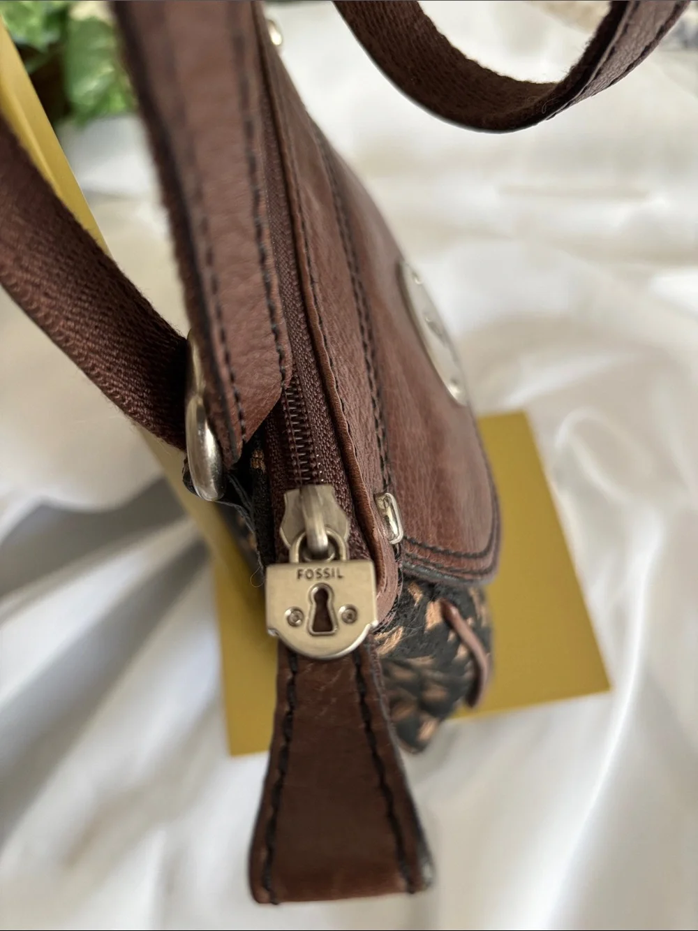 Fossil Maddox Brown & Black Fabric with Leather Trim Crossbody